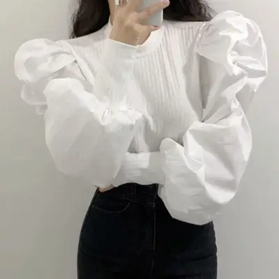 Korean Style Bubble Sleeve Top Yellow Women