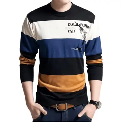 Men's Cartoon Printed Long Sleeve T-Shirt Black Red Orange