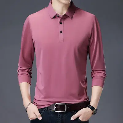 Men's Black Long Sleeve Polo Shirt with Belt
