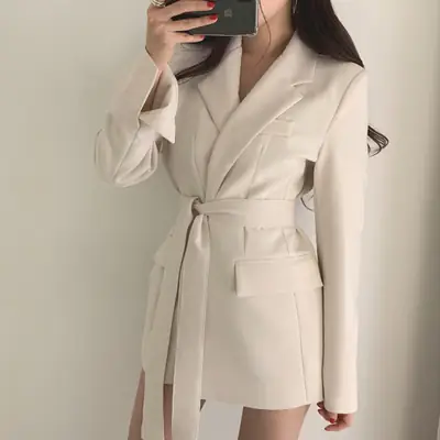 Women's Beige Blazer Slim Fit Jacket Suit 2026