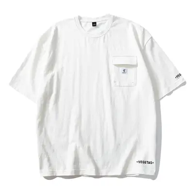 Summer Japanese Style Grey Cotton T-Shirt with Pocket