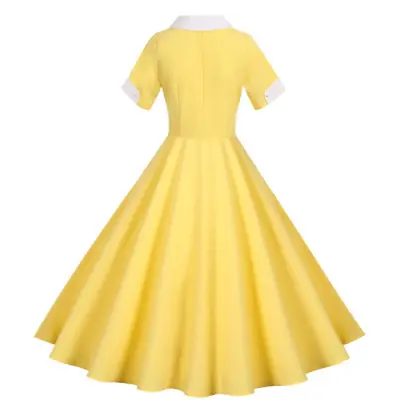 Yellow Short-Sleeve Swing Dress for Women