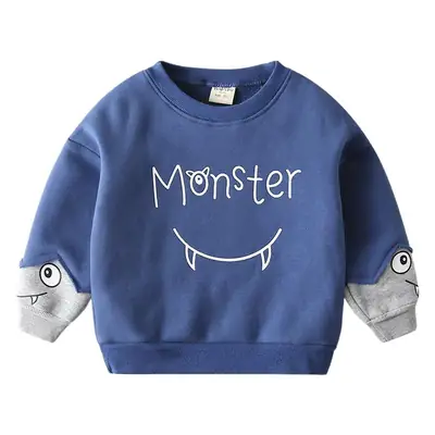 Monster Cartoon Kids Sweatshirt Grey Blue Winter Coat