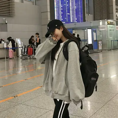 Women Grey Hooded Zipper Cardigan Jacket 2025 Autumn