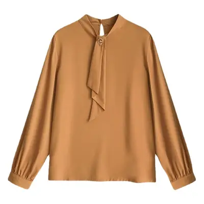 Women Chiffon Long Sleeve Shirt with Loose Lantern Sleeve