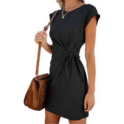 Women Grey Tie-Wristed Crossbody Dress