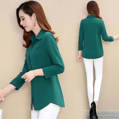 Green Nine-Sleeve Women's Shirt with Belly Cover