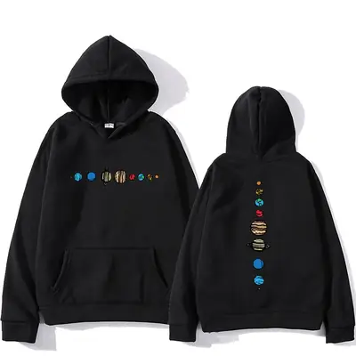 Winter Hoodie Yellow Solar System Print Long Sleeve