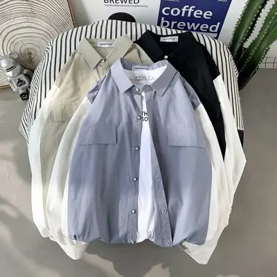 Men's Long Sleeve Harajuku Style Shirt Blue White