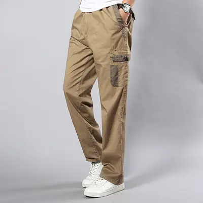 Men Grey Multi-Pocket Casual Trousers Large