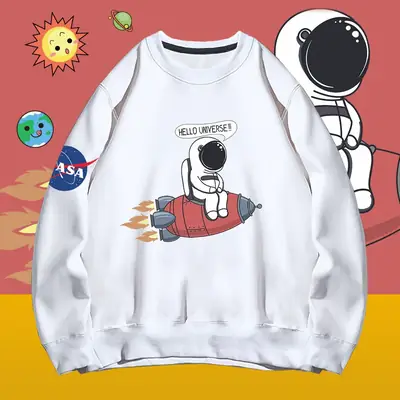 Men NASA Astronaut Crewneck Sweater Orange