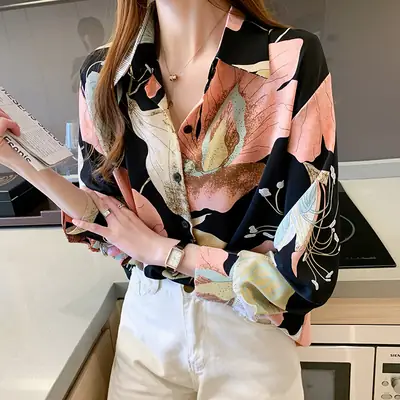 2020 New Autumn Long-sleeved Women's Top Printed Chiffon Shirt
