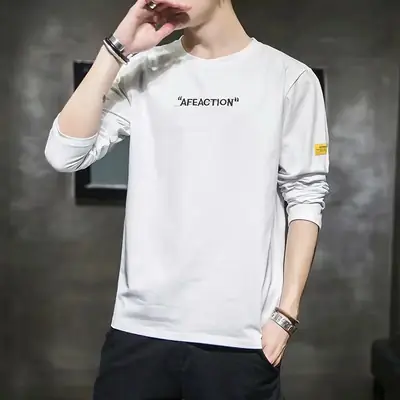 Men's White Long Sleeve T-Shirt Spring Autumn 2020