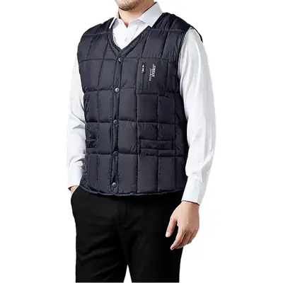 Men's Fleece Lined V-Neck Vest Dark Blue Large