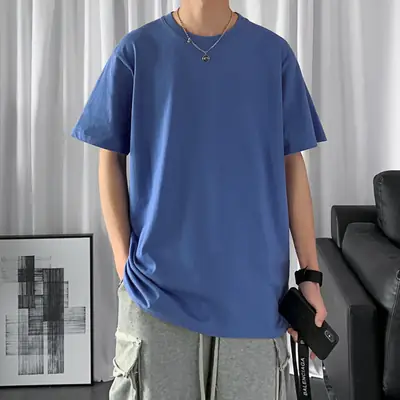 Men's Short Sleeve Cotton T-Shirt Orange V-Neck