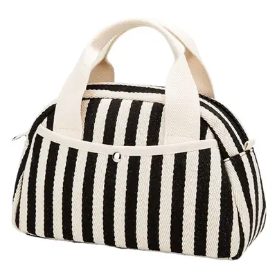Striped Mummy Handbag for Women Black White Canvas