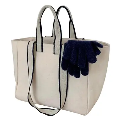 Trendy Canvas Shoulder Bag with Blue Shawl