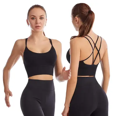 Wireless Sports Bra with Cross Back & Quick-Drying Design