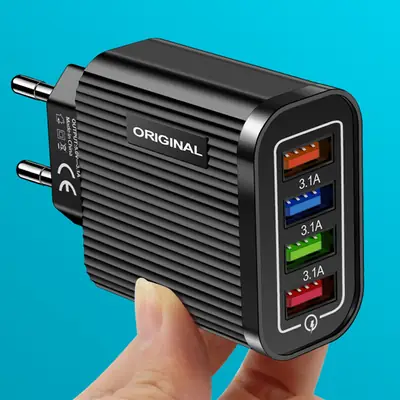 US 4 USB Travel Charging Head Black
