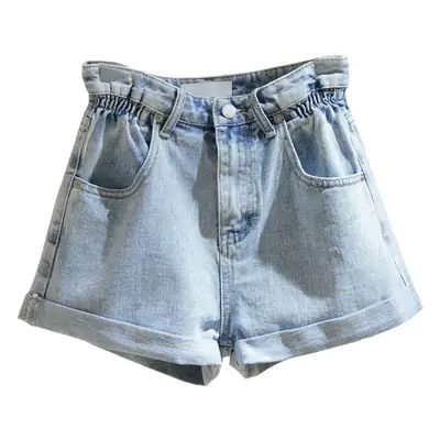 Women Denim Shorts Ruffled Hem Slimming 2025