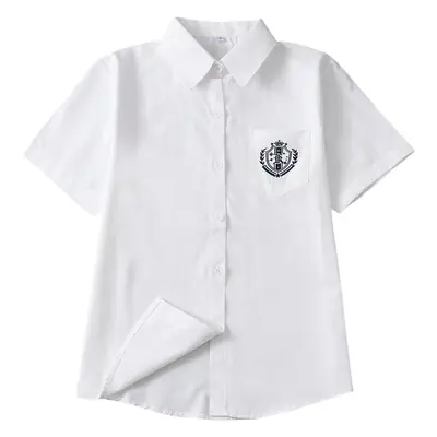 Japanese College Embroidered White Short Sleeve Shirt