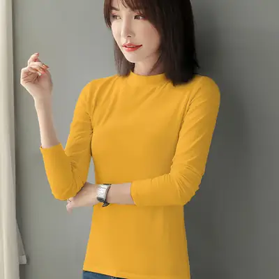 Women's Black Half Turtleneck Slim Fit Shirt Cotton