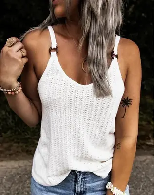 Women White Cotton Backless Tank Top Low Waist