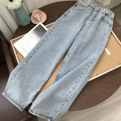 Women Straight High-Waist Jeans 2025 Korean Style Wide Leg