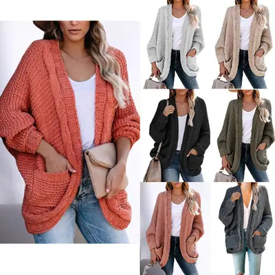 2025 Women's Rope Cardigan Thick Sweater Jacket Large