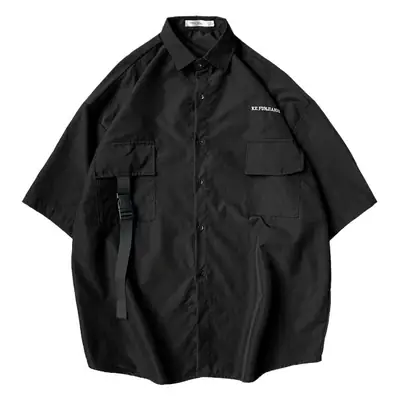 Men Black Short Sleeve Korean Style Shirt