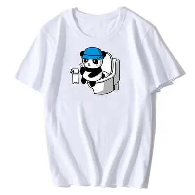 Panda Cartoon Black T-Shirt Loose Cotton Menswear