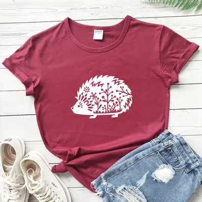 Green Hedgehog Animal Print T-Shirt Short Sleeve