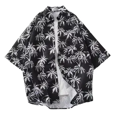 Men's Hawaiian Printed Short Sleeve Shirt Navy Blue