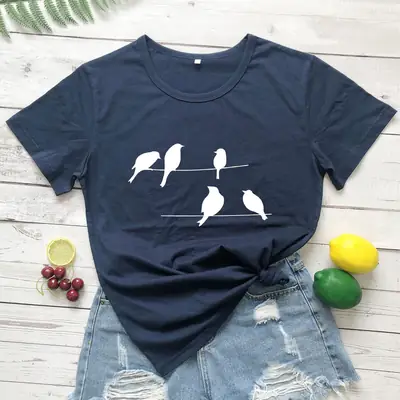 Maroon T-Shirt with Birds Print Short Sleeve