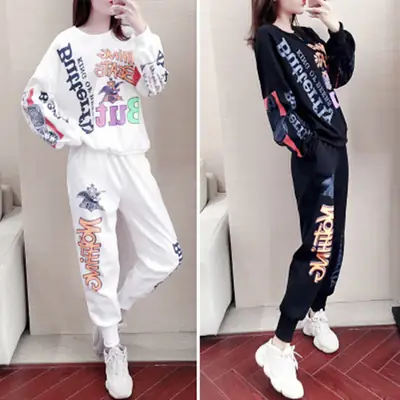 Women Korean Style Fat mm 2026 Sports Suit White Long Sleeve