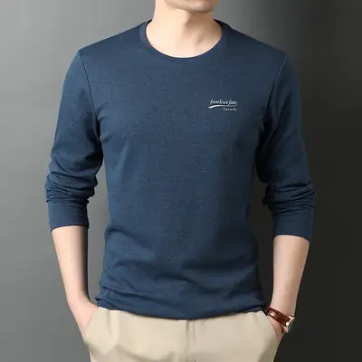 Men's Blue Long Sleeve T-Shirt with Logo