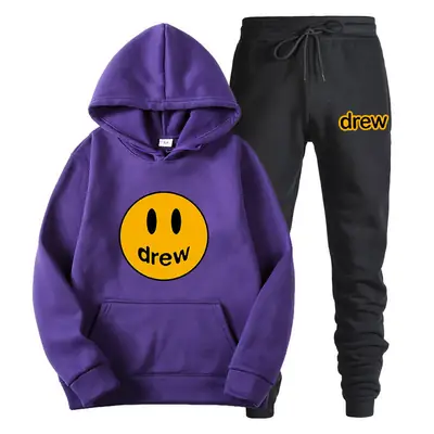 Justin Bieber Smiley Hoodie & Pants Set Purple Grey