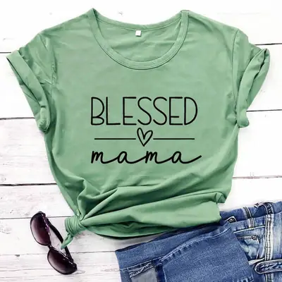 Blessed Mama Short Sleeve T-Shirt Green
