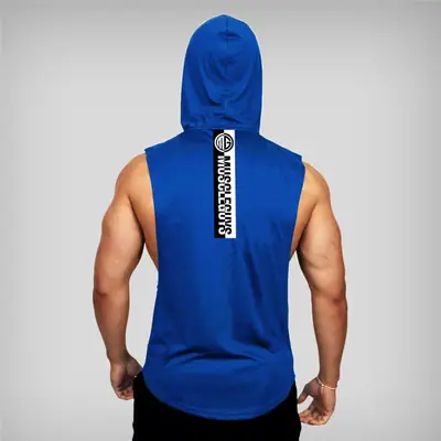 Summer Gym Vest Black Sleeveless Hooded T-Shirt