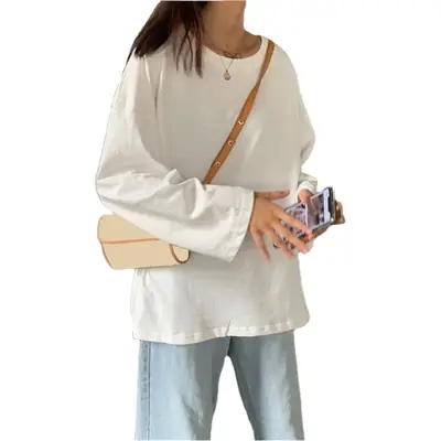 Women Long Sleeve T-Shirts White Round Neck Dropshipping