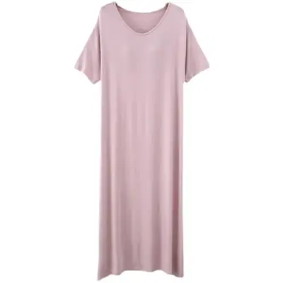 Plus Size V-Neck Pajama Dress Light Pink Loose Fit