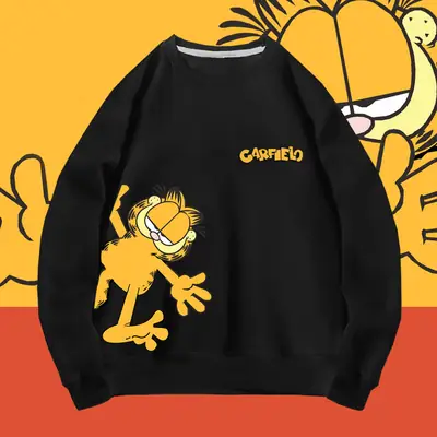 Men Women Casual Garfield Print Sweatshirt Black