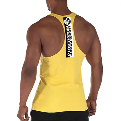 Men Sleeveless Fitness Vest White Back Printed