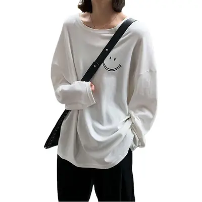 Women Smiley Face Long Sleeve T-Shirt White