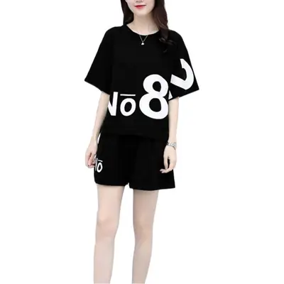Women Green No8 Print Casual Shorts Set 2021