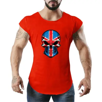 Men Sleeveless Skull Printed Vest Black Gym Sports
