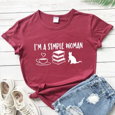 I'm A Simple Woman T-Shirt Coffee Cat Design