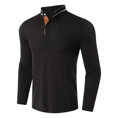 Men Navy Polo Long Sleeve Golf Lapel T-Shirt