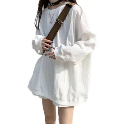 2025 Korean Style Loose White Long Sleeve Sweatshirt Women