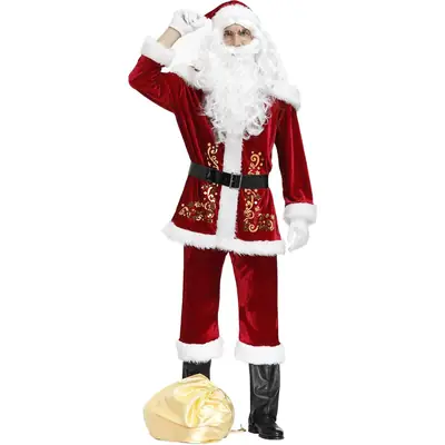 M-4XL Santa Claus Costume Men Red Velvet 4XL